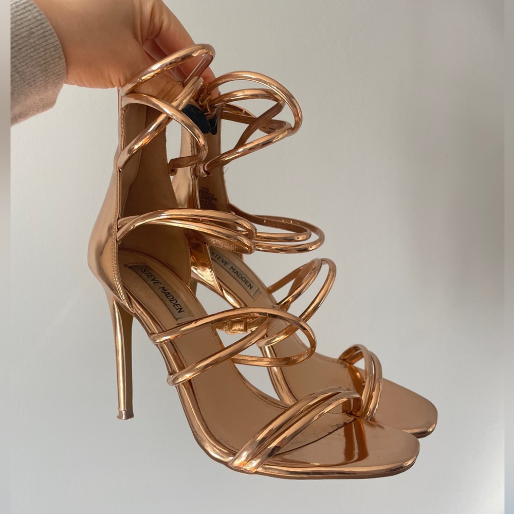 Steve Madden Rose Gold Strappy High Heel Sandals - Picture 2 of 5